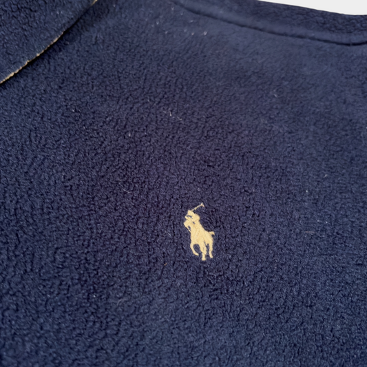 RALPH LAUREN | 1990s VINTAGE NAVY BLUE FLEECED BOMBER JACKET (XL)
