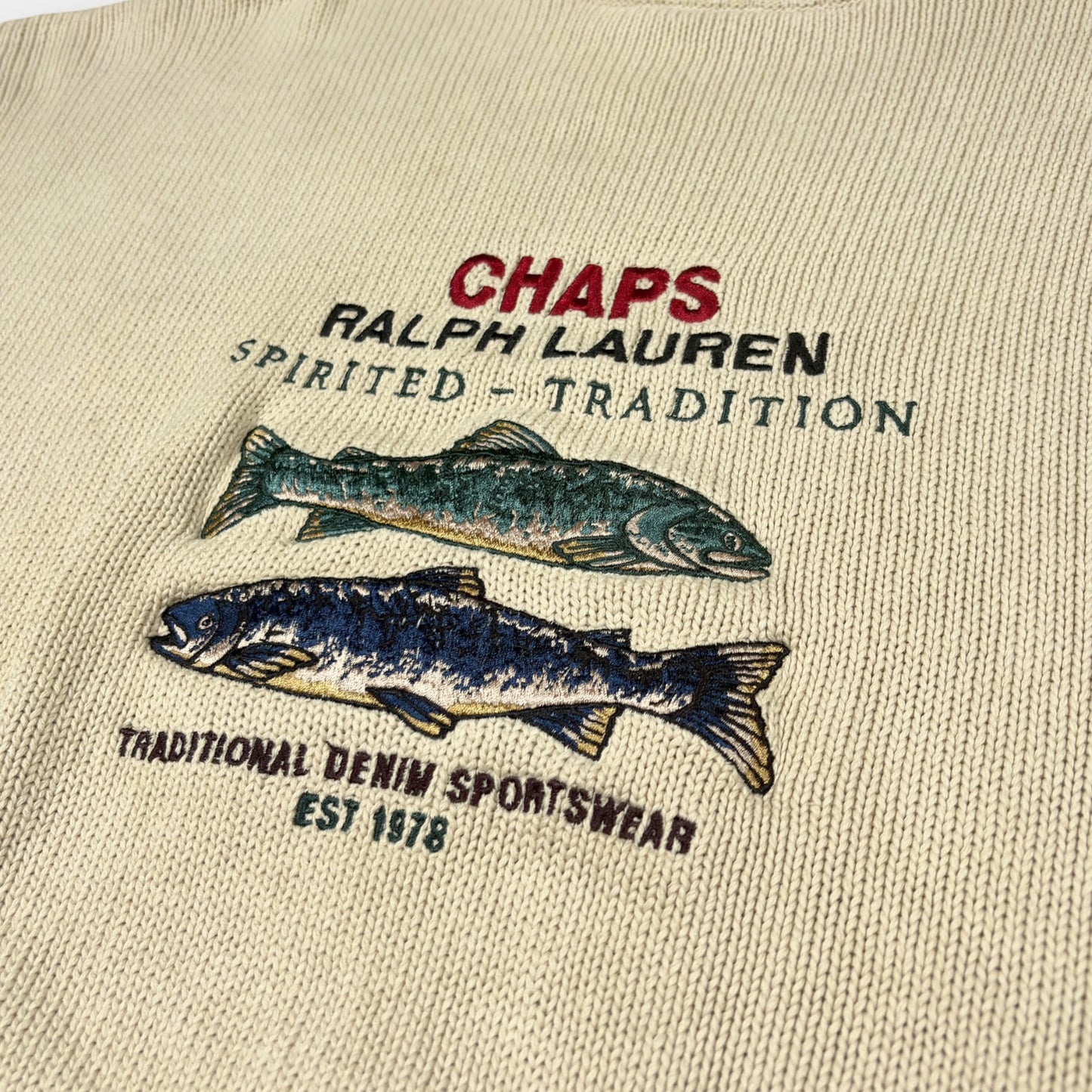 RALPH LAUREN | EMBROIDERED FISHING KNITTED SWEATSHIRT (L)