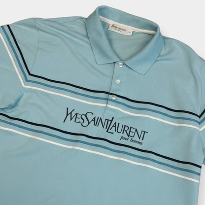 YVES SAINT LAURENT | 2000s VINTAGE BLUE SPELLOUT POLO SHIRT (XXL)