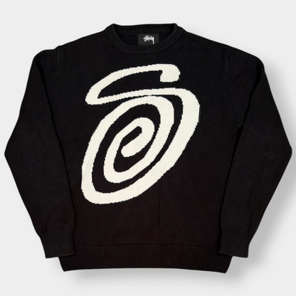 STUSSY | RARE BLACK KNITTED 'CURLY S' JUMPER (M)