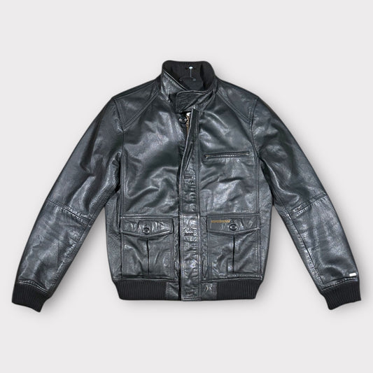 HILFIGER DENIM 00s LEATHER BOMBER JACKET (S)