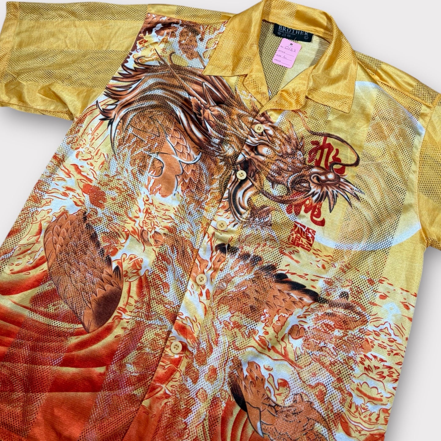 VINTAGE CHINESE DRAGON MESH SHIRT (L)