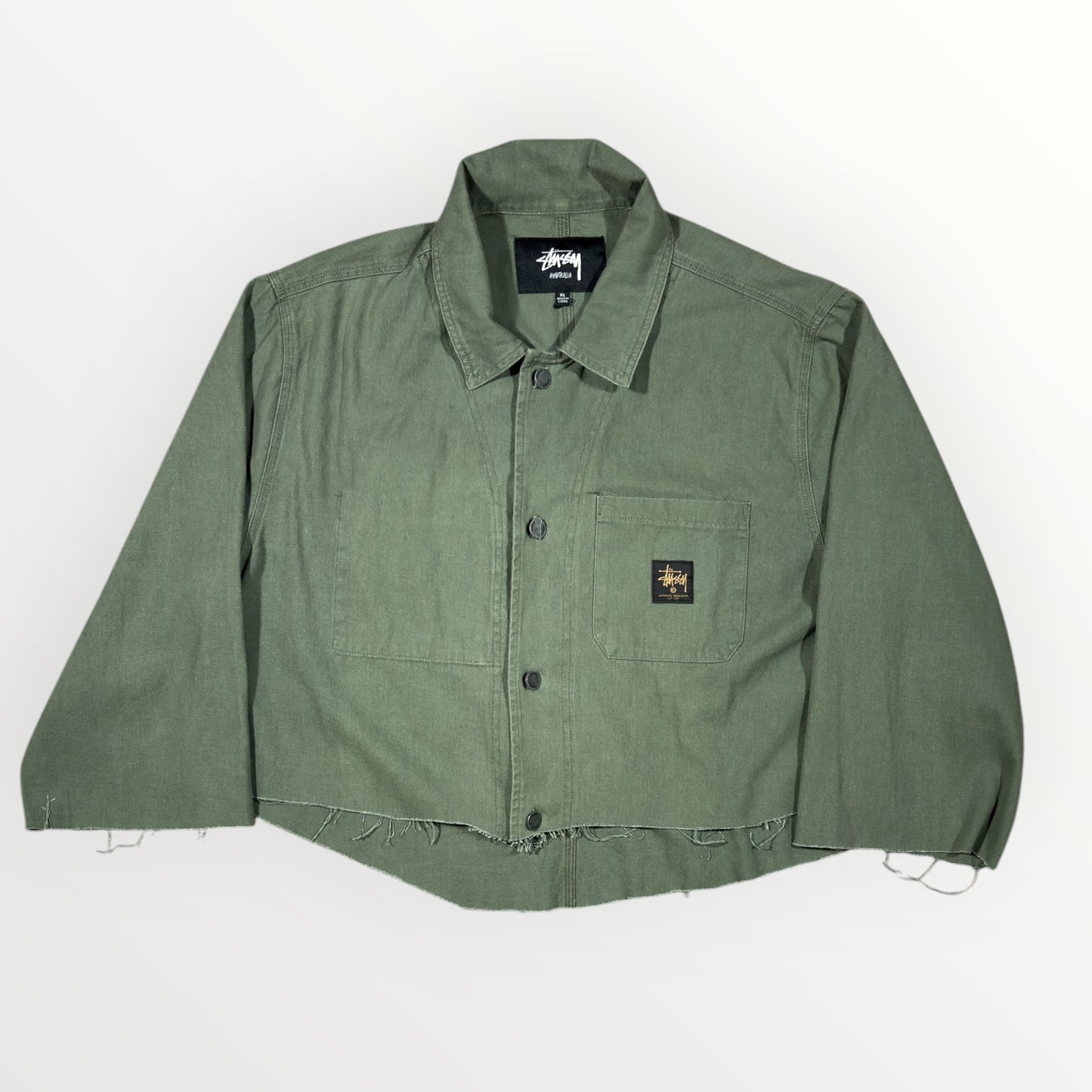 STUSSY | KHAKI CROPPED DENIM JACKET (XL)