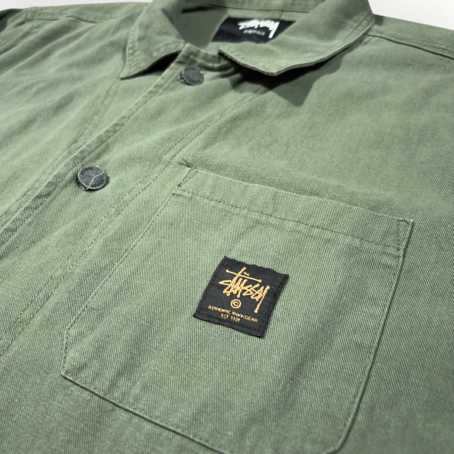 STUSSY | KHAKI CROPPED DENIM JACKET (XL)