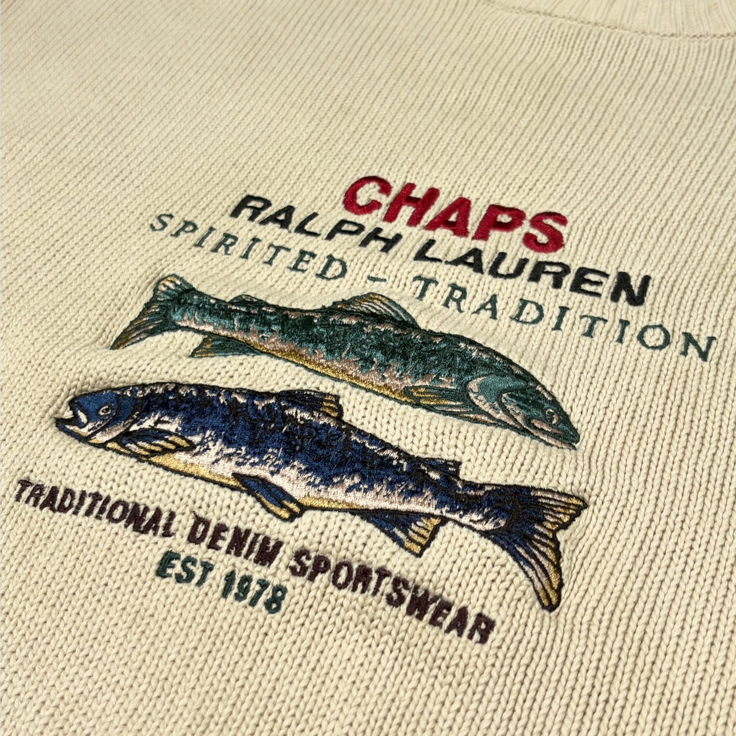 RALPH LAUREN | EMBROIDERED FISHING KNITTED SWEATSHIRT (L)