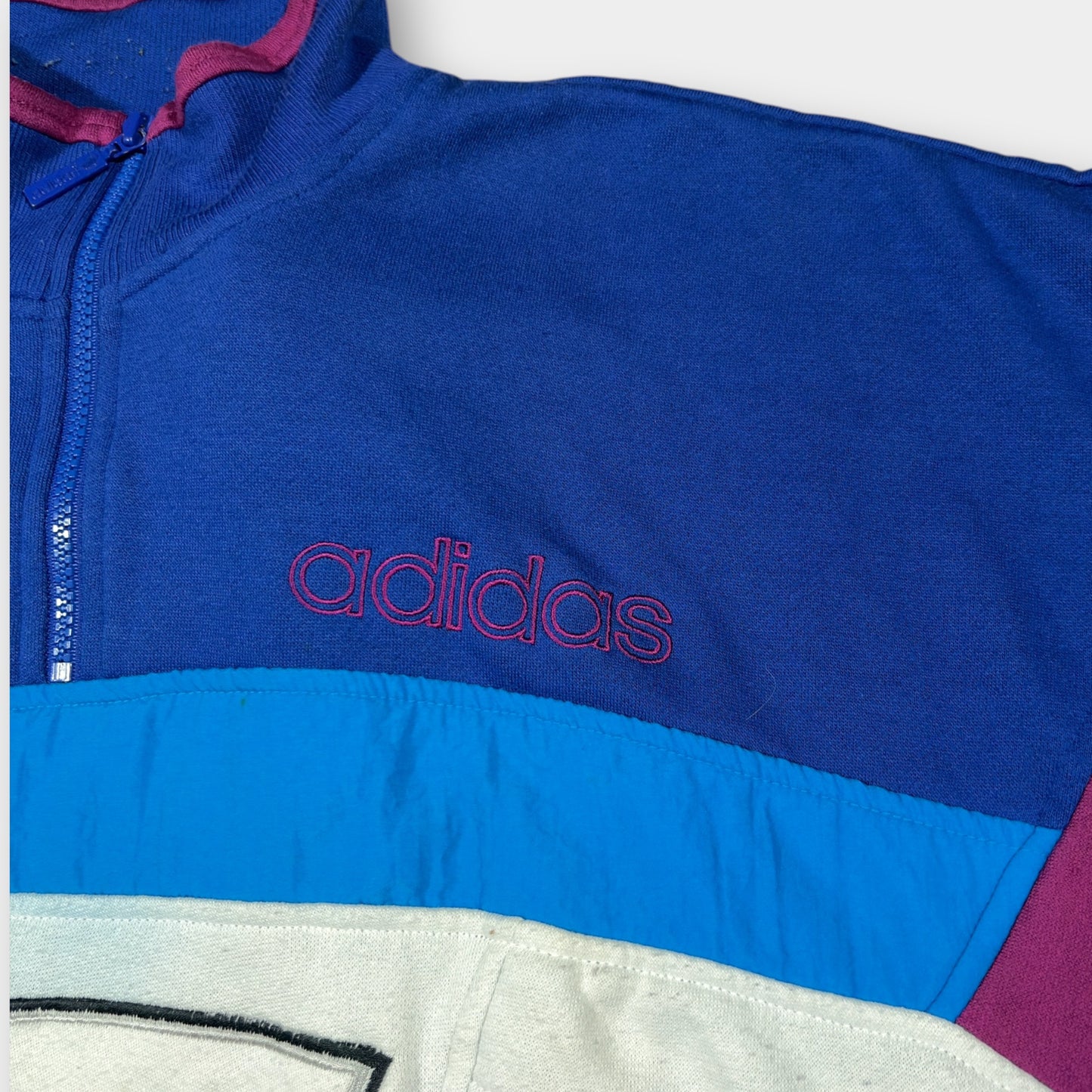 ADIDAS | 90s TEAM COLOURBLOCK BLUE 1/4 ZIP SWEATSHIRT (L)