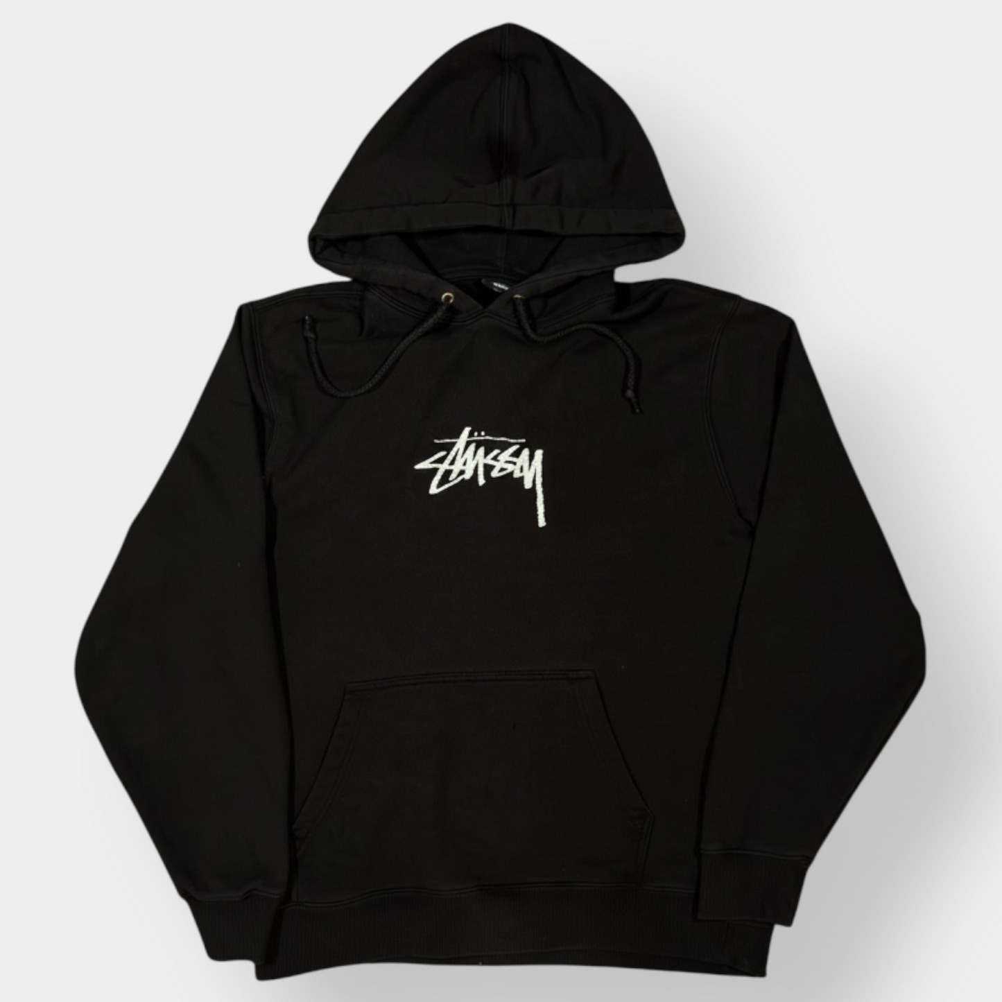 STUSSY | BLACK EMBROIDERED LOGO HOODIE (M)