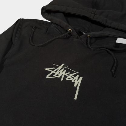STUSSY | BLACK EMBROIDERED LOGO HOODIE (M)