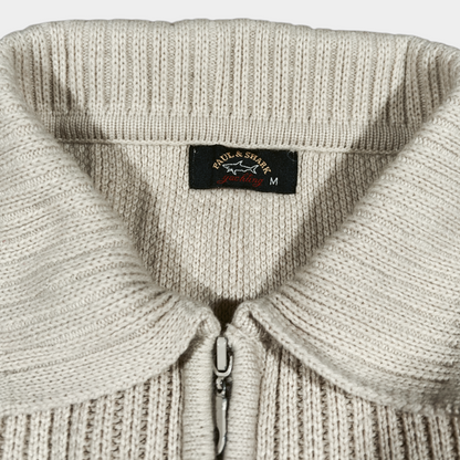 PAUL & SHARK | 90's VINTAGE CREAM KNITTED ZIP UP FLEECE (M)