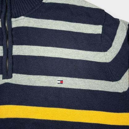 TOMMY HILFIGER | VINTAGE MULTICOLOUR STRIPED 1/4 ZIP (XL)