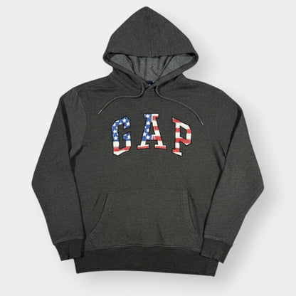 GAP | 00s VINTAGE GREY EMBROIDERED USA SPELLOUT HOODIE (L)