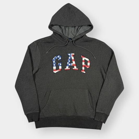 GAP | 00s VINTAGE GREY EMBROIDERED USA SPELLOUT HOODIE (L)