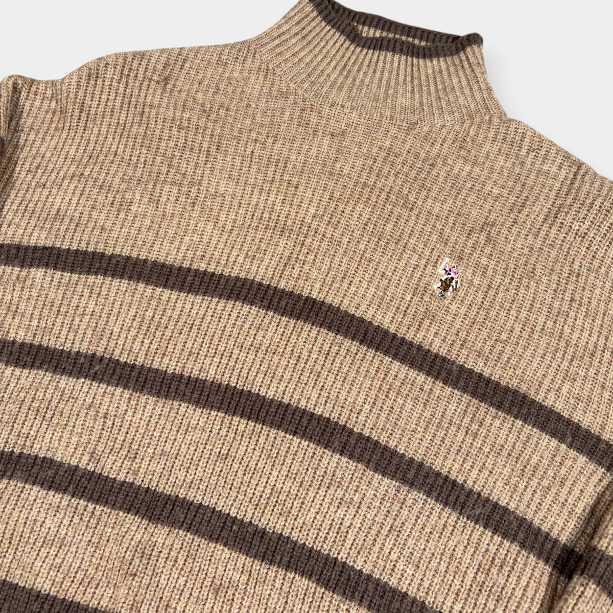 U.S. POLO ASSN. | 00s BROWN KNITTED POLO NECK JUMPER (L)