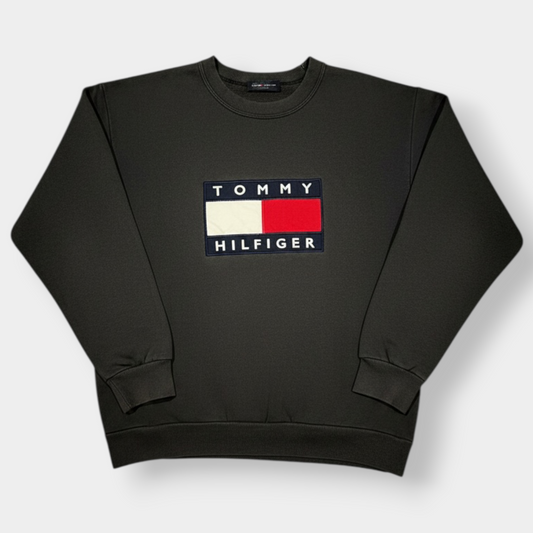 TOMMY HILFIGER | 1990s VINTAGE GREY EMBROIDERED SPELLOUT SWEATSHIRT