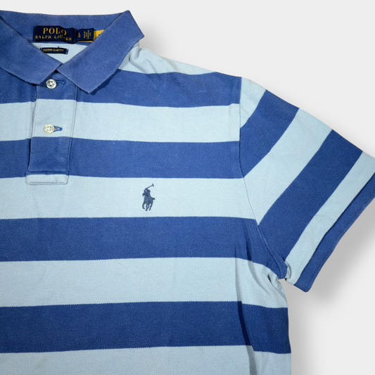 RALPH LAUREN | VINTAGE BLUE STRIPED SLIM FIT POLO SHIRT (L)