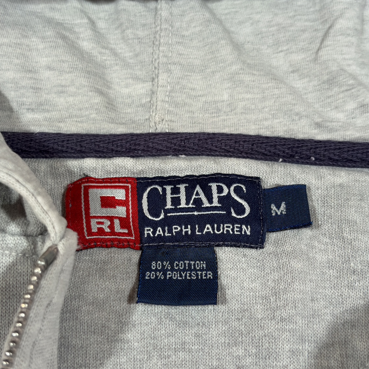 RALPH LAUREN CHAPS | 1990s VINTAGE GREY ZIP UP USA FLEECE (M)
