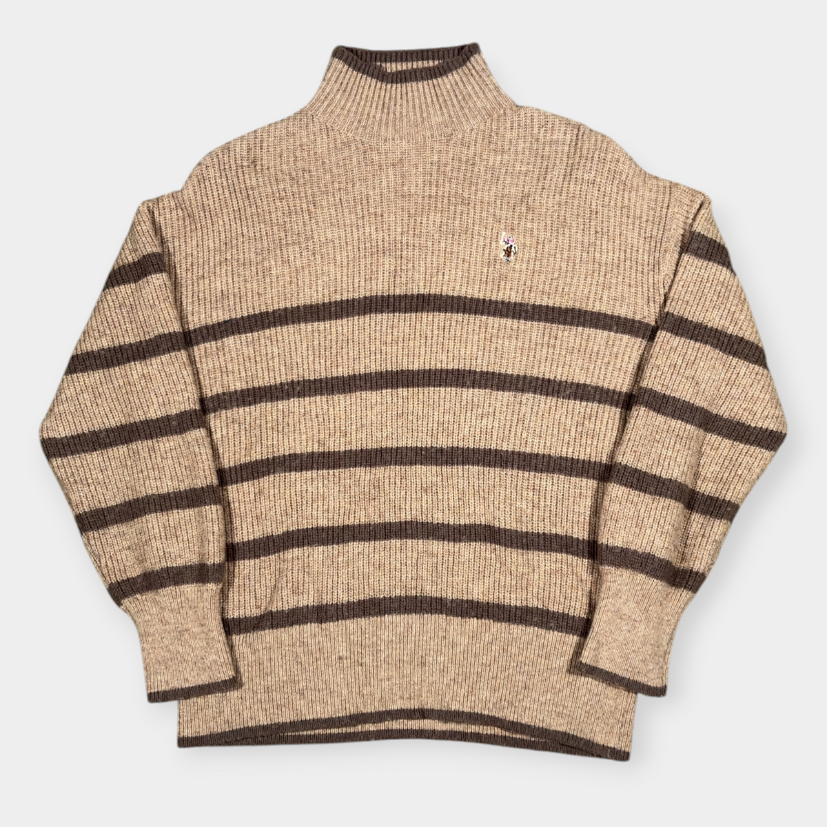 U.S. POLO ASSN. | 00s BROWN KNITTED POLO NECK JUMPER (L)