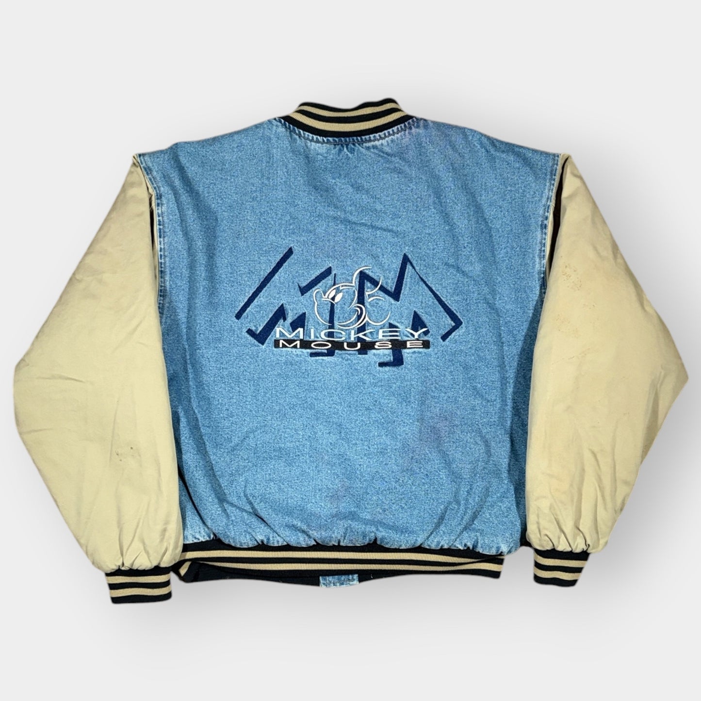 DISNEY | 1990s MICKEY MOUSE DENIM VARSITY JACKET (L)
