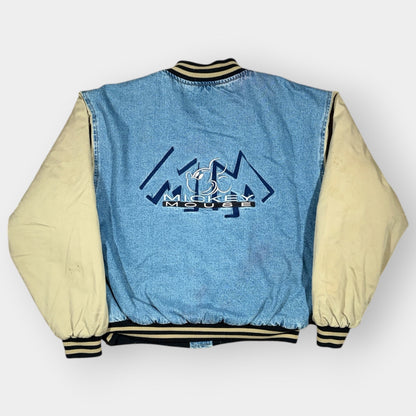 DISNEY | 1990s MICKEY MOUSE DENIM VARSITY JACKET (L)