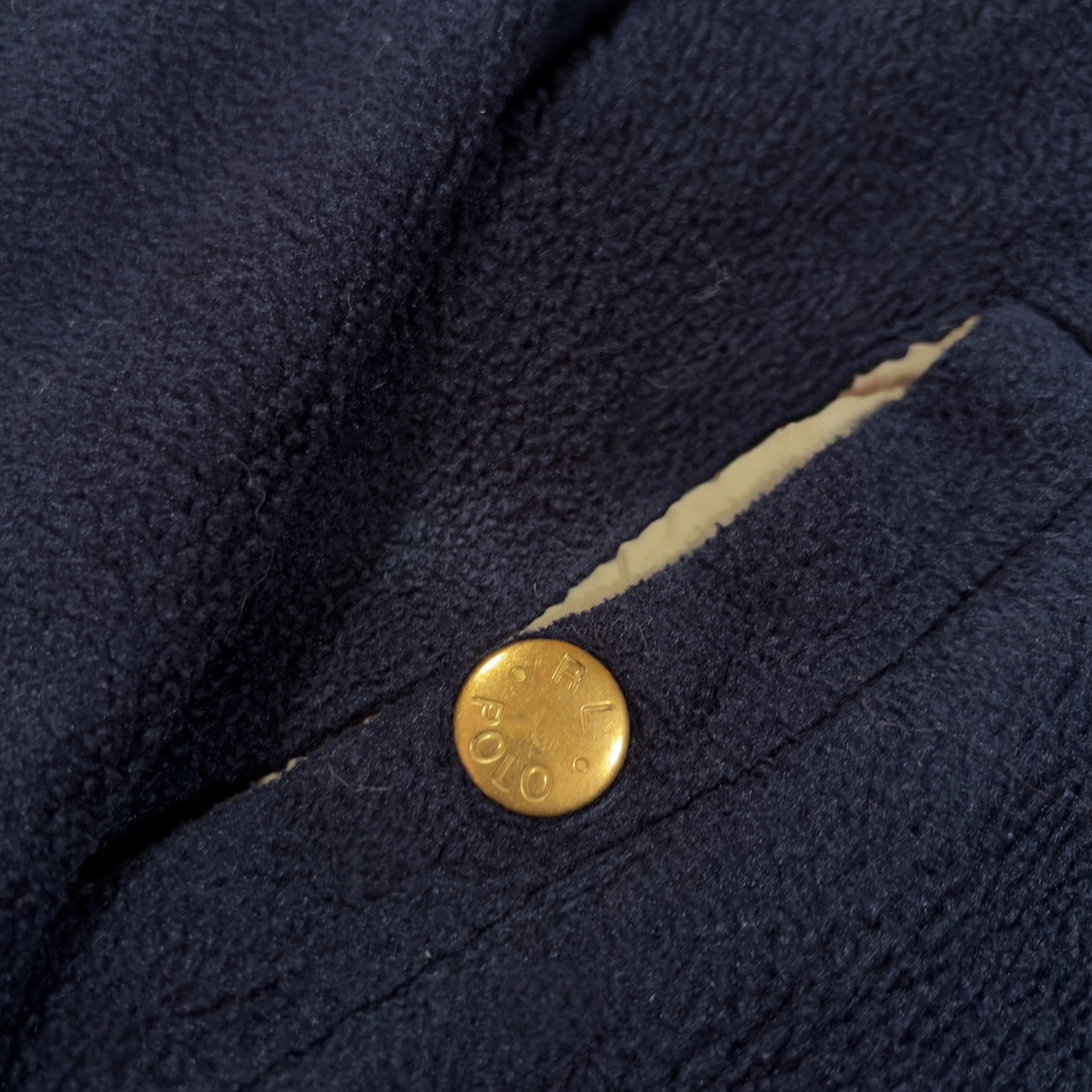 RALPH LAUREN | 1990s VINTAGE NAVY BLUE FLEECED BOMBER JACKET (XL)