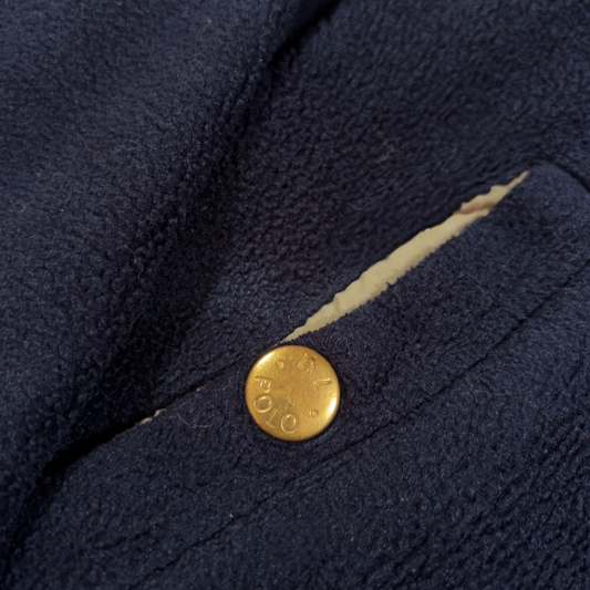 RALPH LAUREN | 1990s VINTAGE NAVY BLUE FLEECED BOMBER JACKET (XL)