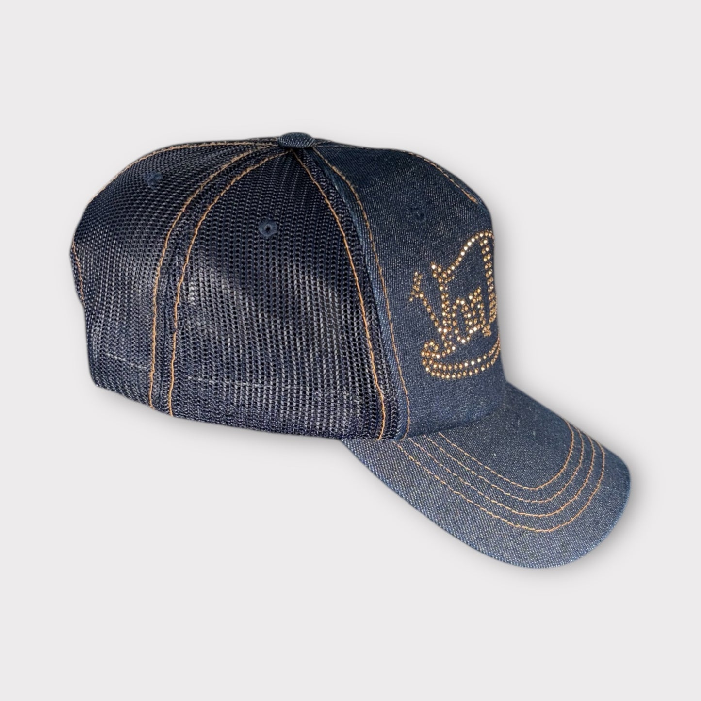 VON DUTCH Y2K DENIM SEQUINNED TRUCKER CAP