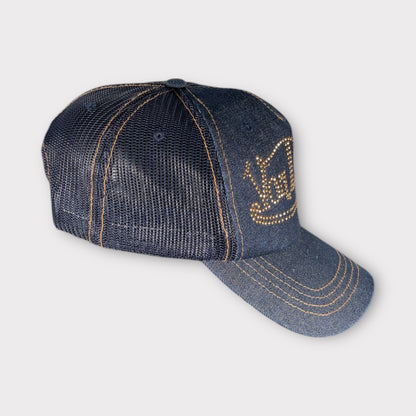 VON DUTCH Y2K DENIM SEQUINNED TRUCKER CAP