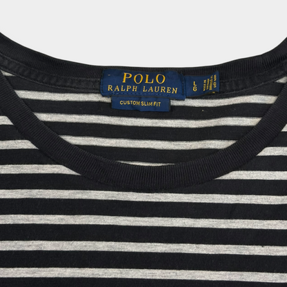 RALPH LAUREN | BLACK & GREY STRIPED T-SHIRT (L)