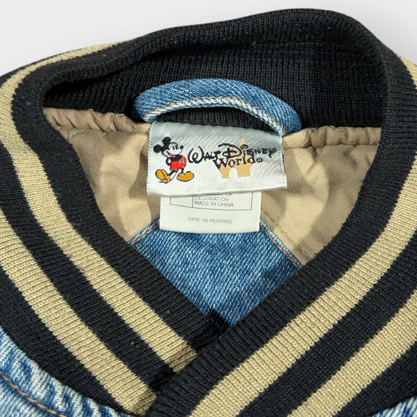 DISNEY | 1990s MICKEY MOUSE DENIM VARSITY JACKET (L)