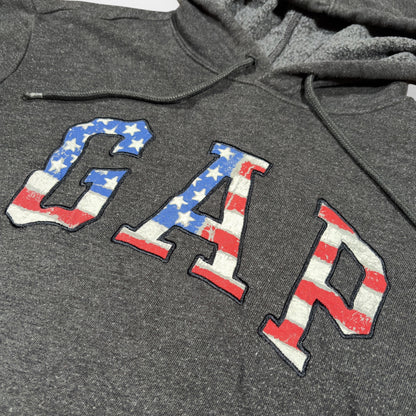 GAP | 00s VINTAGE GREY EMBROIDERED USA SPELLOUT HOODIE (L)