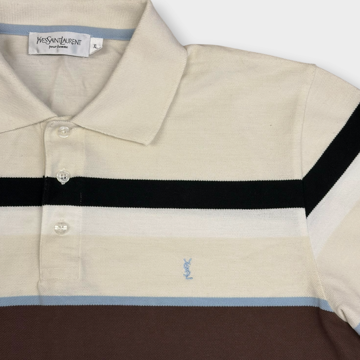 YVES SAINT LAURENT | 1990s STRIPED POLO SHIRT (XL)