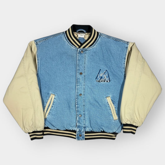 DISNEY | 1990s MICKEY MOUSE DENIM VARSITY JACKET (L)
