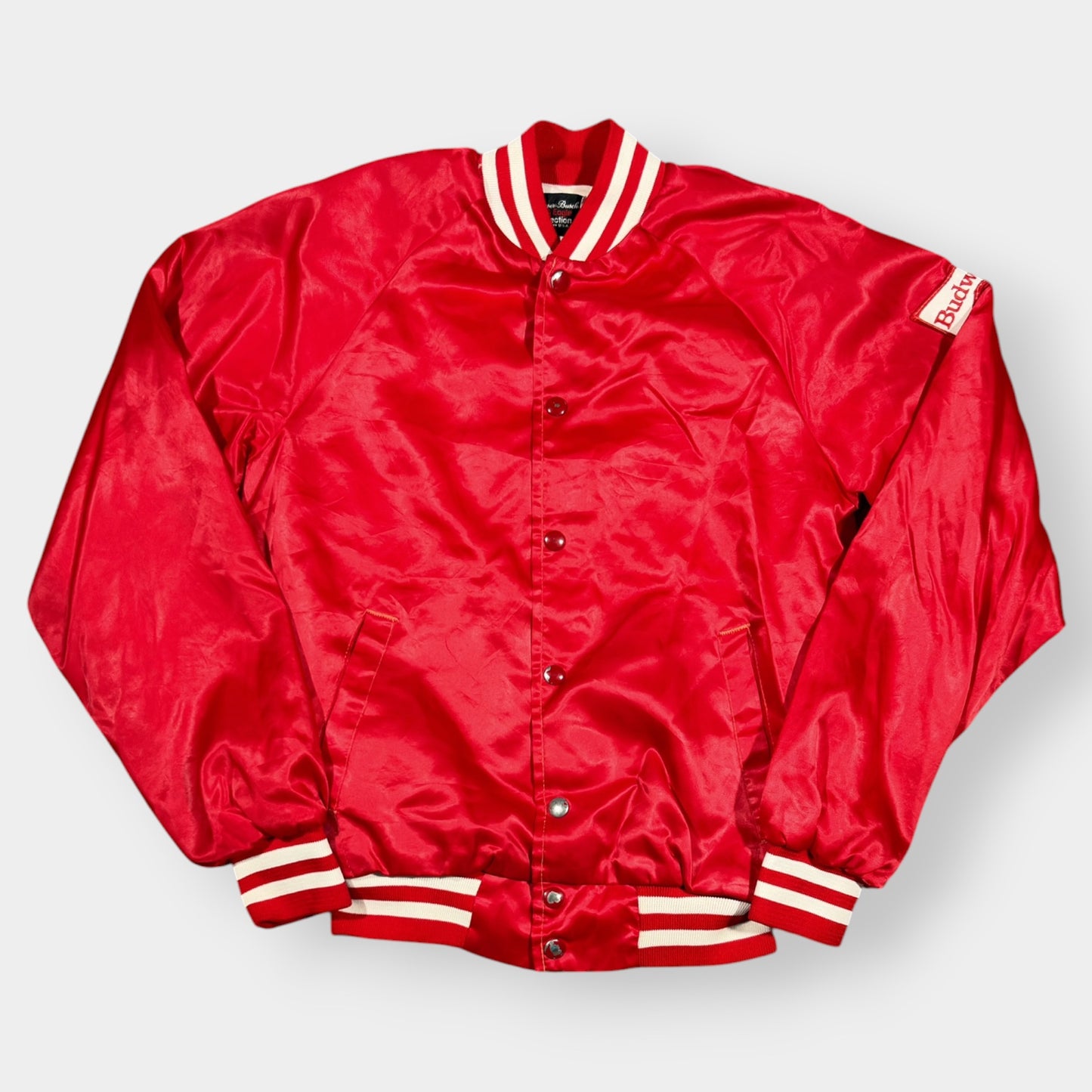 BUDWEISER | 1970s VINTAGE RED VARSITY JACKET (S)