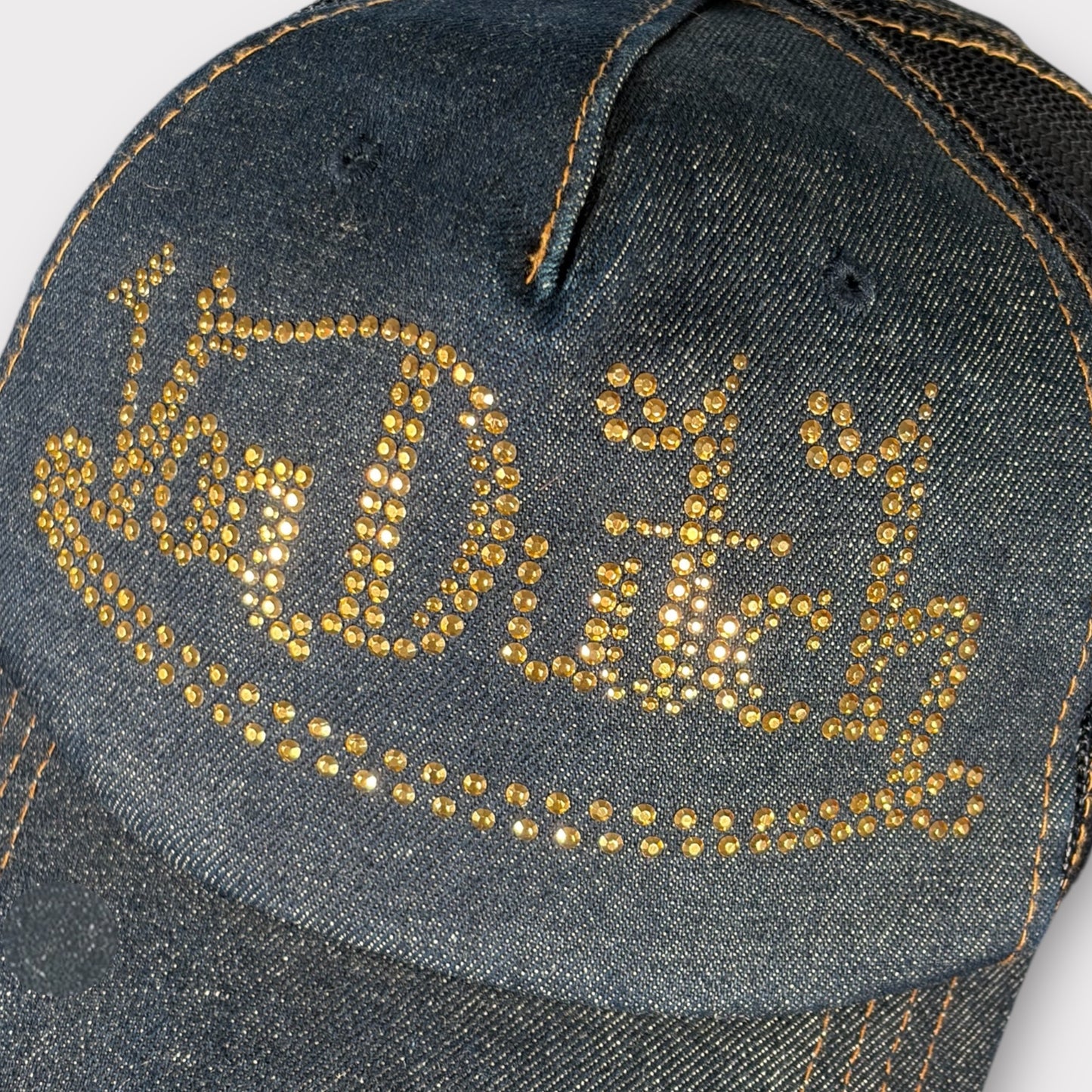 VON DUTCH Y2K DENIM SEQUINNED TRUCKER CAP