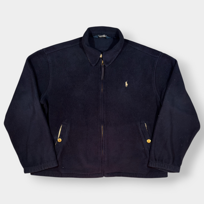 RALPH LAUREN | 1990s VINTAGE NAVY BLUE FLEECED BOMBER JACKET (XL)