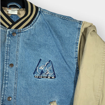 DISNEY | 1990s MICKEY MOUSE DENIM VARSITY JACKET (L)