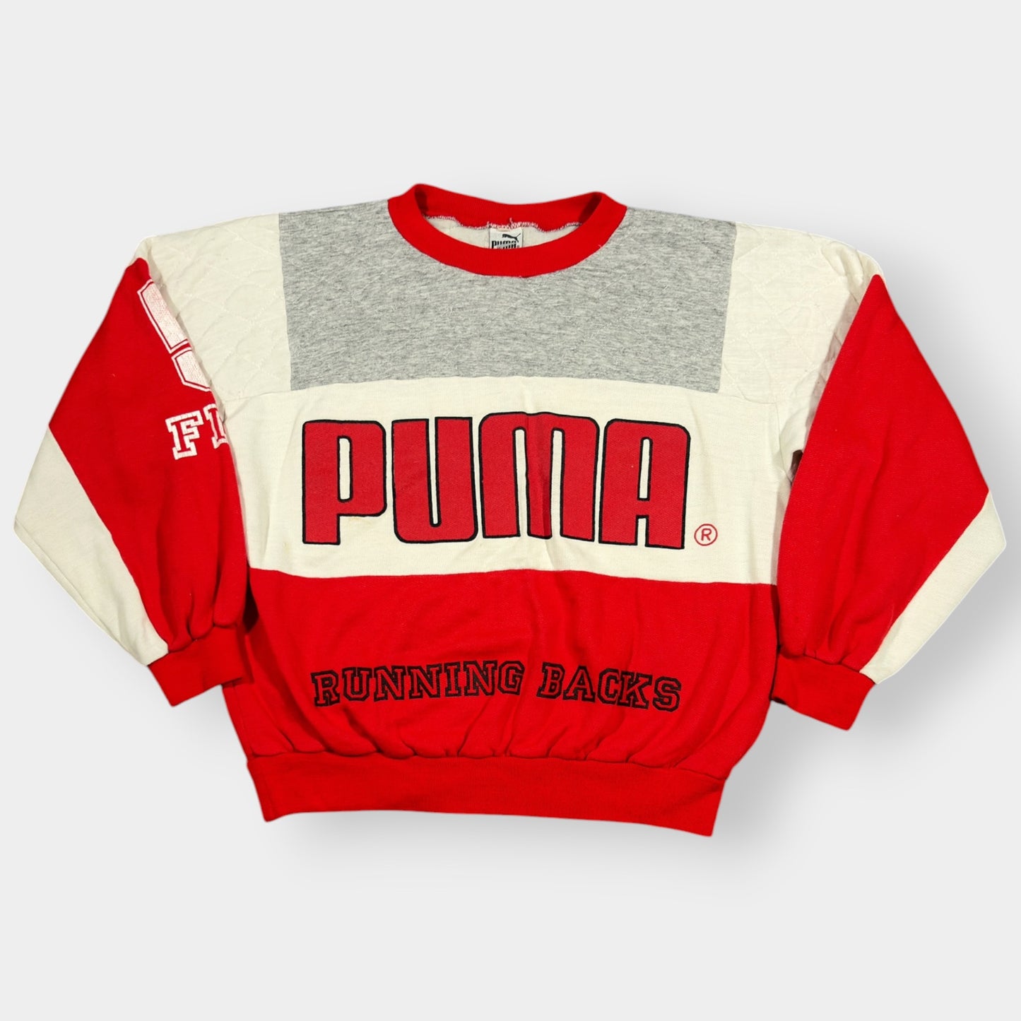 PUMA | 1980s VINTAGE RED COLOUR BLOCK SPELLOUT SWEATSHIRT (S)