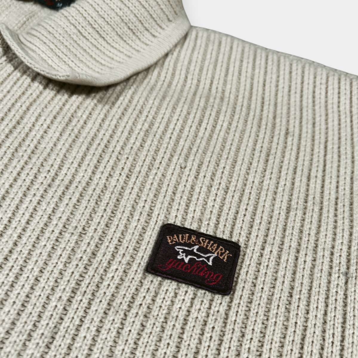 PAUL & SHARK | 90's VINTAGE CREAM KNITTED ZIP UP FLEECE (M)