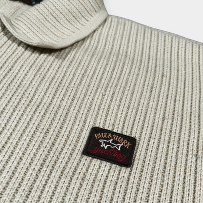 PAUL & SHARK | 90's VINTAGE CREAM KNITTED ZIP UP FLEECE (M)