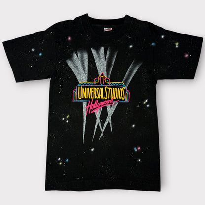 UNIVERSAL STUDIOS HOLLYWOOD x FRUIT OF THE LOOM | 1990s SINGLE STITCH GALAXY PRINT BLACK TEE (S)