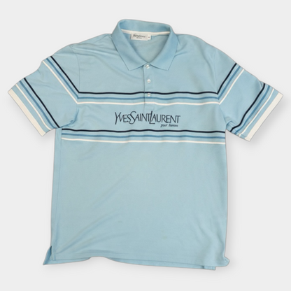 YVES SAINT LAURENT | 2000s VINTAGE BLUE SPELLOUT POLO SHIRT (XXL)