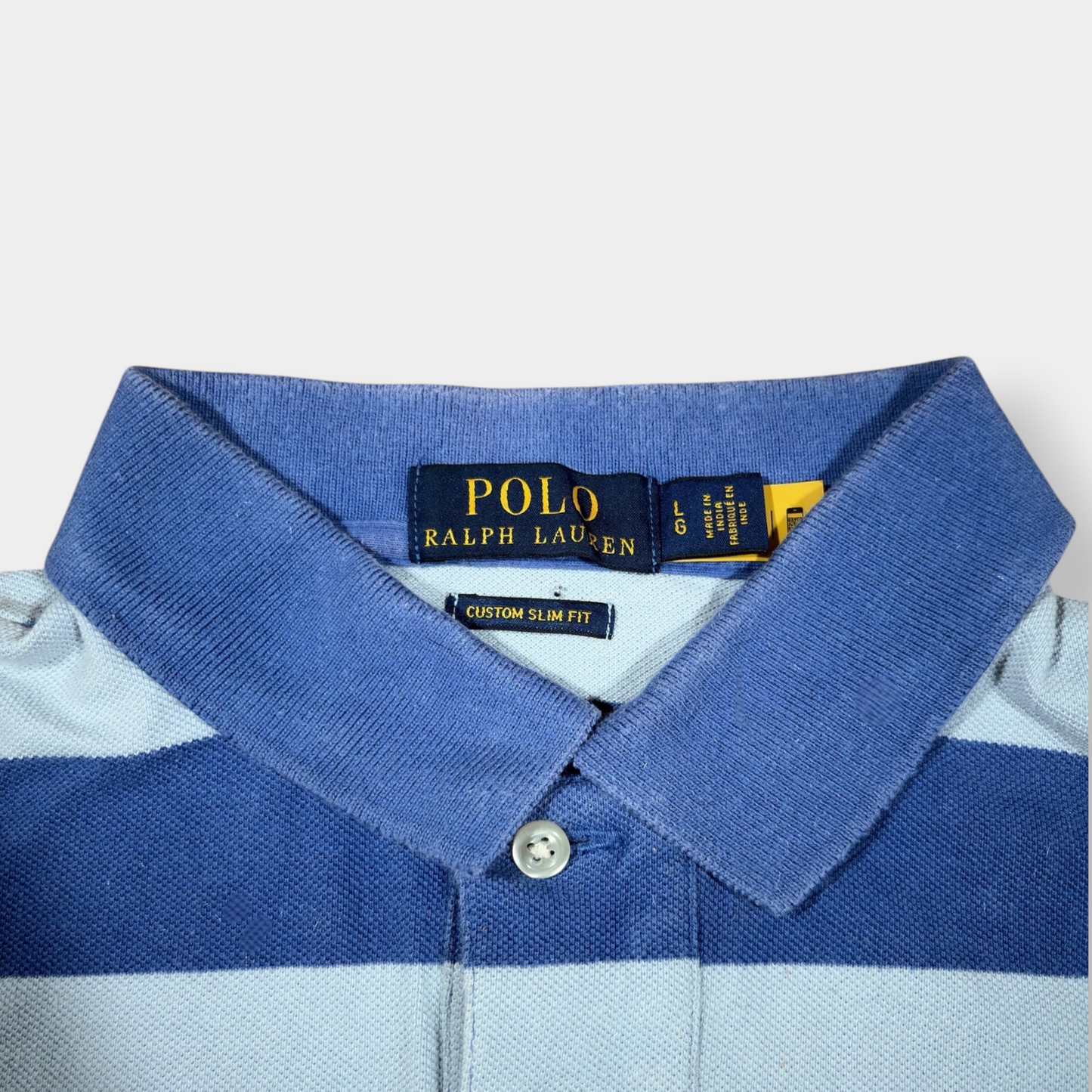 RALPH LAUREN | VINTAGE BLUE STRIPED SLIM FIT POLO SHIRT (L)