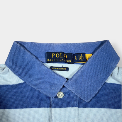 RALPH LAUREN | VINTAGE BLUE STRIPED SLIM FIT POLO SHIRT (L)
