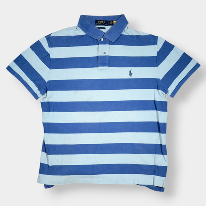 RALPH LAUREN | VINTAGE BLUE STRIPED SLIM FIT POLO SHIRT (L)
