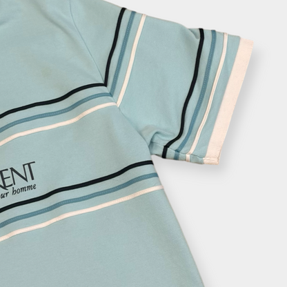 YVES SAINT LAURENT | 2000s VINTAGE BLUE SPELLOUT POLO SHIRT (XXL)