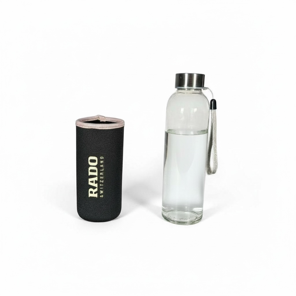 RADO WATCHES GLASS WATER BOTTLE WITH SLEEVE