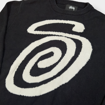 STUSSY | RARE BLACK KNITTED 'CURLY S' JUMPER (M)