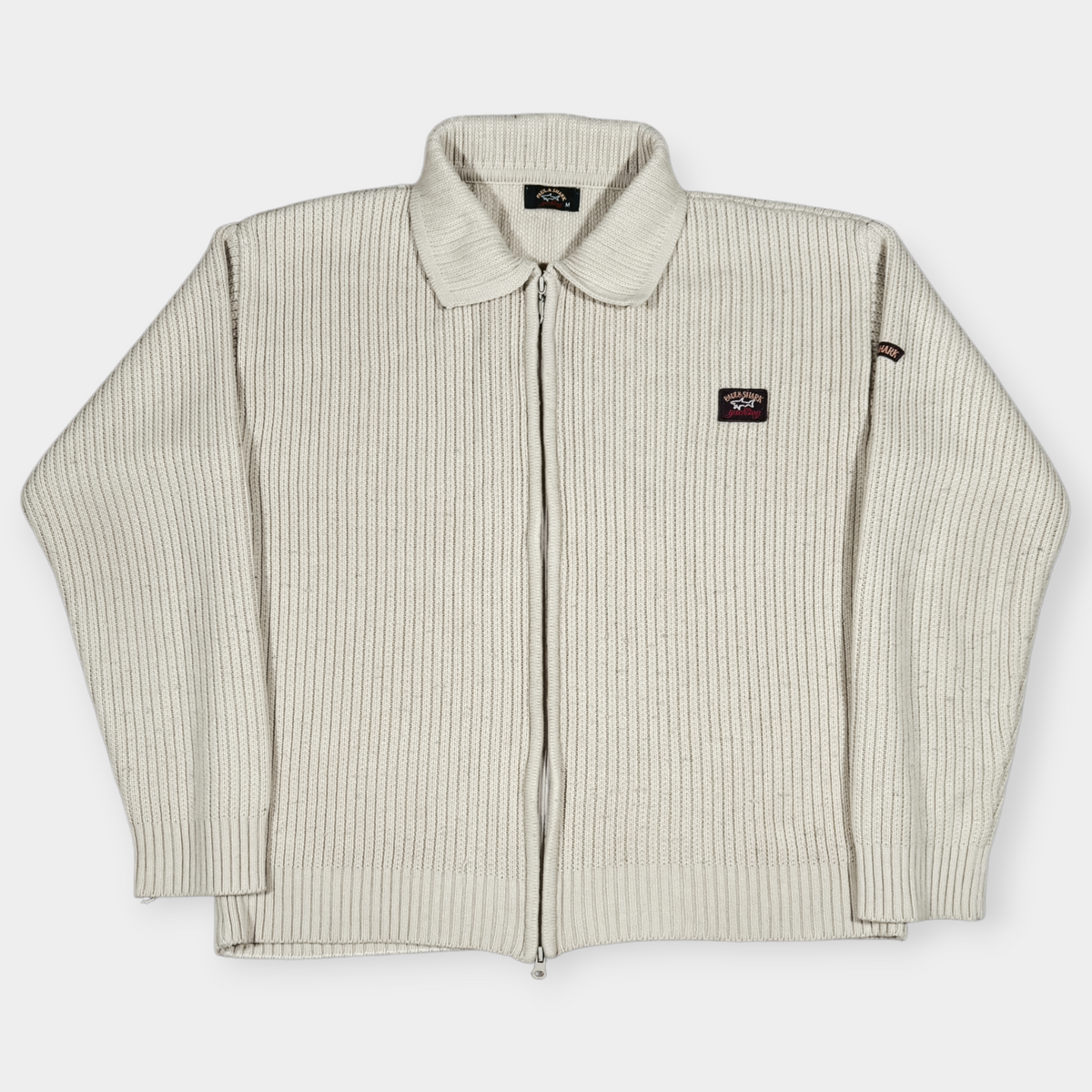 PAUL & SHARK | 90's VINTAGE CREAM KNITTED ZIP UP FLEECE (M)