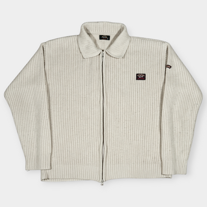 PAUL & SHARK | 90's VINTAGE CREAM KNITTED ZIP UP FLEECE (M)