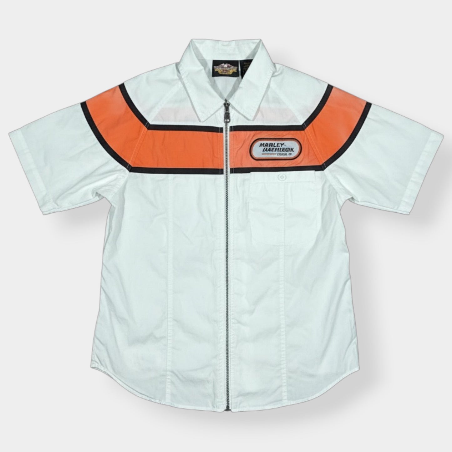 HARLEY DAVIDSON | VINTAGE SHORT SLEEVE ZIP UP SHIRT (S)